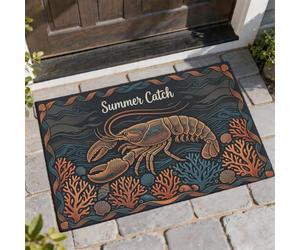 Paillasson de bienvenue avec homard - Coquille de corail côtière - Antidérapant - Pour la maison, l'intérieur et l'extérieur - Décoration de porche - 73,6 x 43,2 cm