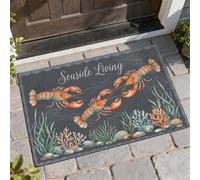 Paillasson de bienvenue avec homard, corail nautique, algues, bleu sarcelle, lavable, profil bas, décoration d'intérieur pour entrée, extérieur, porche, balcon, 73,6 x 43,2 cm