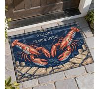 Paillasson de bienvenue avec homard, motif phare côtier nautique, bleu marine, antidérapant, pour sol, décoration extérieure pour porte d'entrée, terrasse, 73,6 x 43,2 cm