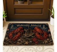 Paillasson de bienvenue avec motif homard, motif poissons, coquillages, été, rouge, antidérapant, pour maison, bureau, extérieur, intérieur, entrée, décoration, 73,6 x 43,2 cm