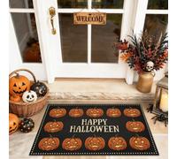 Paillasson de bienvenue citrouilles, texte festif ludique Jack-o'-Lantern Halloween noir, tapis d'entrée antidérapant pour maison, bureau, extérieur, intérieur, entrée, décoration, 73,6 x 43,2 cm