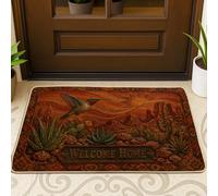 Paillasson de bienvenue colibri - Sud-Ouest rustique - Cactus - Désert d'été - En caoutchouc marron - Antidérapant - Pour la maison, l'intérieur et l'extérieur - Décoration de porche - 73,7 x 43,2 cm