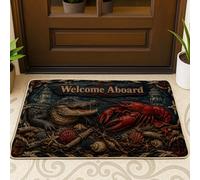 Paillasson de bienvenue en forme d'alligator - Motif coquillage de homard rustique - Bleu été - En caoutchouc antidérapant - Décoration d'intérieur pour entrée, porche, balcon - 73,6 x 43,2 cm