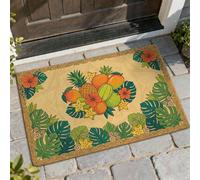 Paillasson de bienvenue en forme d'ananas, orange vif, hibiscus, vert d'été, lavable, profil bas, décoration pour porche, salle de bain, bureau, 73,6 x 43,2 cm