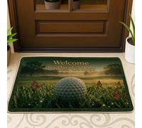 Paillasson de bienvenue en forme de balle de golf, nature, papillon, herbe, printemps, caoutchouc vert, antidérapant, pour maison, bureau, extérieur, intérieur, entrée, décoration, 73,6 x 43,2 cm