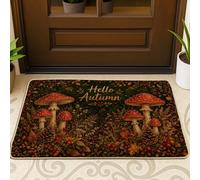 Paillasson de bienvenue en forme de champignon, pommes de pin rustiques, feuilles d'automne, marron, lavable, profil bas, décoration pour porche, salle de bain, bureau, 73,6 x 43,2 cm