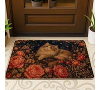 Paillasson de bienvenue en forme de chat - Style vintage - Roses rustiques - Sans caoutchouc chaud - Antidérapant - Décoration d'intérieur pour entrée, porche, balcon - 73,7 x 43,2 cm