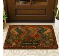 Paillasson de bienvenue en forme de colibri, motif cactus rustique, plantes grasses, non vert, lavable, profil bas, décoration extérieure pour porte d'entrée, terrasse, 73,6 x 43,2 cm