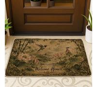 Paillasson de bienvenue en forme de colibri, plante de nénuphar naturel asiatique, sans caoutchouc vert, tapis de porte antidérapant, décoration extérieure pour porte d'entrée, terrasse, 73,6 x 43,2