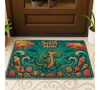 Paillasson de bienvenue en forme de crocodile, parapluie tropical d'été, crème glacée, bleu sarcelle, lavable, profil bas, paillasson décoratif pour entrée, extérieur, porche, balcon, 73,6 x 43,2 cm