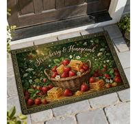 Paillasson de bienvenue en forme de fraise, panier en nid d'abeille naturel rustique vert d'été, tapis d'entrée à profil bas lavable pour maison, intérieur et extérieur, décoration de porche, 73,6 x