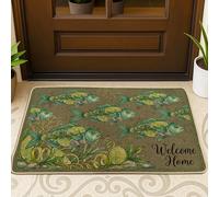Paillasson de bienvenue en forme de poisson, algues naturelles côtières, citron vert, tapis en caoutchouc antidérapant, décoration d'intérieur pour entrée, porche, balcon, 73,6 x 43,2 cm