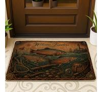 Paillasson de bienvenue en forme de poisson, style rustique vintage, filet de pêche d'été, marron, antidérapant, décoration extérieure pour porte d'entrée, terrasse, 73,6 x 43,2 cm