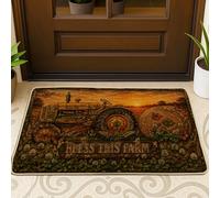 Paillasson de bienvenue en forme de tracteur, rustique, motif papillon, balle de foin, marron, lavable, profil bas, décoration d'intérieur pour entrée, extérieur, porche, balcon, 73,6 x 43,2 cm