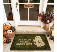 Paillasson de bienvenue fantôme, texte araignée saisonnière fantaisiste Halloween vert en caoutchouc antidérapant sous paillasson pour maison, intérieur, extérieur, entrée, porche, décoration 73,6 x
