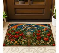 Paillasson de bienvenue, jardin nature fleur arc-en-ciel été vert en caoutchouc antidérapant pour maison, intérieur, extérieur, entrée, porche, décoration, 73,7 x 43,2 cm