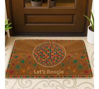 Paillasson de bienvenue motif boule disco rétro festive, étoiles festives, motif à carreaux, marron, lavable, profil bas pour sol, maison, bureau, extérieur, intérieur, entrée, décoration, 73,6 x 43,2