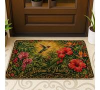 Paillasson de bienvenue, motif colibri, orchidée florale tropicale, hibiscus, vert d'été, tapis d'entrée à profil bas lavable pour maison, intérieur, extérieur, porche, décoration 73,6 x 43,2 cm