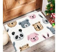 Paillasson De Lavable Animaux Sauvages Dessins Animés, Panda Chiot Lion Tapis De Porte Avant Intérieur, antidérapant Flanelle pour La Cuisine,Le Jardin, L'Entrée45x75cm, Gris Clair