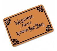 Paillasson d'entrée intérieur et extérieur avec inscription « Welcome Please Remove Your Shoes » - Tapis de porte d'entrée bas pour garage, cour, pelle à neige - 39 x 59 cm