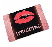 Paillasson d'entrée Welcome Sexy Lips - Tapis de sol intérieur/extérieur - Tapis bas pour entrée, garage, terrasse, 45 x 79 cm - Rouge noir
