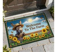 Paillasson « Donkey Welcome » - Ferme - Tournesol - Papillon d'été - Jaune - Lavable - Profil bas - Décoration extérieure pour porte d'entrée, terrasse - 73,6 x 43,2 cm
