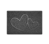 Paillasson Double cœur en Relief Lavable, Gris foncé (Dos en Caoutchouc étanche) - Taille S (60 x 40 cm)