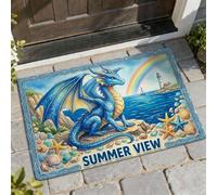 Paillasson Dragon Welcome - Motif phare arc-en-ciel - Lavable - Décoration d'intérieur pour entrée, extérieur, porche, balcon - 73,6 x 43,2 cm