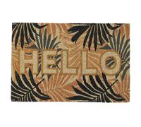 Paillasson en fibre de coco 40x60 cm collection JOYE modèle "Hello" motif tropical marron