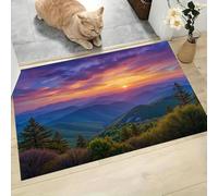 Paillasson Extérieur Vallée Coucher De Soleil, Dégradé Lueur Du Soir Tapis d'Entrée Antidérapant, Fond Caoutchouc, Profil Bas, Lavable, Idéal pour Porte d'Entrée, Patio, 45x75cm, Orange Violet