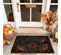 Paillasson Halloween avec citation effrayante chat bienvenue 73 x 43,2 cm | Scène de nuit effrayante, tapis d'entrée, motifs jack-o-lanterne, lettrage gothique, décoration de porche saisonnière