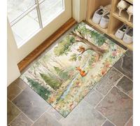 Paillasson Imprimé Animaux Forêt Dessin Animé Avec Envers En Tpr Antidérapant, Tapis Absorbant 40X60Cm Renard Écureuil L'Aquarelle Pour Entrée Extérieure Intérieur Lavable En Machine Tapis, Vert Sauge