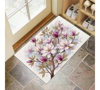 Paillasson Imprimé Branche De Magnolia À L'Aquarelle Avec Envers Tpr Antidérapant, Tapis Absorbant 80X120Cm Plantes Naturelles Orientales Pour Extérieure Intérieur Lavable En Machine Tapis, Beige