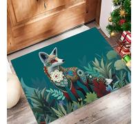 Paillasson Interieur Animaux fantastiques, 45 x 75 cm Tapis Entree Interieur Plantes renard colorées Tapis Chien avec Dos en TPR Durable et Antidérapant Lavable en Machine pour Porte et Couloir, Vert