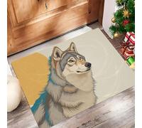 Paillasson Interieur Animaux simples, 40 x 60 cm Tapis Entree Interieur Vue de profil d'un loup Tapis Chien avec Dos en TPR Durable et Antidérapant Lavable en Machine pour Porte et Couloir, Beige