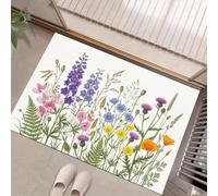 Paillasson Interieur Entree Paysage Rural Fleurs Sauvages 40X60Cm | Tapis D'Entrée Antidérapant Lavable Plantes Naturelles Peintes Main, Tapis De Sol Douce Absorbant Pour Chien Porte, Vert Clair