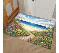 Paillasson Intérieur Entrée Plage Chemin Fleuri Ciel Étoilé 40 x 60 cm, Tapis D’entrée Antidérapant Lavable, Tapis De Sol Paysage Onirique Microfibres Douces Pour Entrée, Couloir, Animaux, Bleu