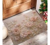 Paillasson Intérieur Fleurs En Relief Branches Et Feuilles 80 x 120 cm Tapis Entree Interieur Fleurs En Relief 3D, Profil Bas, Antidérapant, Tapis Pour Entrée, Lavable, Cuisine, Couloir, Rose Nude