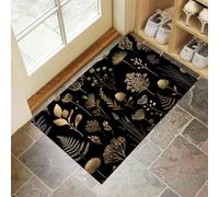 Paillasson Intérieur Fougères Plantes À Feuilles Larges 50 x 80 cm Tapis Entree Interieur Plantes De Luxe Modernes, Profil Bas, Antidérapant, Tapis Pour Entrée, Lavable, Cuisine, Couloir, Doré