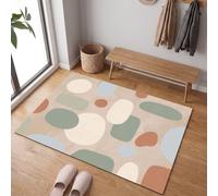 Paillasson Intérieur Minimalisme Moderne, 90 x 150 cm, Lavable en Machine | Tapis de Porte Blocs Points De Couleur, Antidérapant et Absorbantes Tapis d'Entrée pour Chambre, Passage, Cuisine, Beige