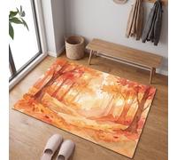 Paillasson Interieur Scène D'Automne À L'Aquarelle 90 x 150 cm | Tapis d'Entrée Feuilles De La Forêt Antidérapant et Lavable en Machine, Absorbantes pour Chien,Porte, Passage, Cuisine Rouge Brique