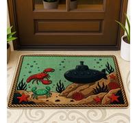 Paillasson marin avec motif homard de bienvenue, sous-marin, sous-marin, sous-marin, lavable - Profil bas - Décoration d'intérieur pour entrée, extérieur, porche, balcon - 73,6 x 43,2 cm