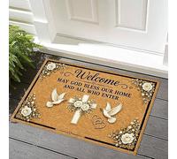 Paillasson May God Bless Our Home and All Who Enter 2027 sur le thème du mariage, tapis de bienvenue en fibre antidérapante, pour porte d'entrée, appartement, cadeau de pendaison de crémaillère