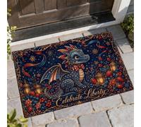Paillasson motif dragon bienvenue, lanterne fantaisie, étoiles, jour de l'indépendance, bleu, antidérapant, décoration extérieure pour porte d'entrée, patio, 73,6 x 43,2 cm