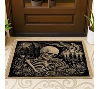 Paillasson noir gothique Halloween rat souris extérieur intérieur 73,7 x 43,2 cm, squelette gothique vintage effrayant ultra fin, petit crâne imprimé chaussures hors de porte pour terrasse
