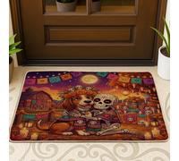 Paillasson noir motif chien coonhound Day of the Dead - 73,6 x 43,2 cm - Motif squelette amusant - Pour extérieur et intérieur - Pour petite ferme, salle de classe, patio, maison