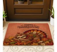 Paillasson noir motif paresseux pour l'automne, Thanksgiving, entrée intérieure, 73,6 x 43,2 cm, paillasson d'extérieur ultra fin, petit tapis de vacances imprimé chaussures pour terrasse