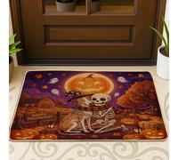 Paillasson noir pour Halloween Whippet - Entrée intérieure extérieure - 73,6 x 43,2 cm - Squelette amusant - Pour extérieur et intérieur - Petite ferme, salle de classe, patio, maison