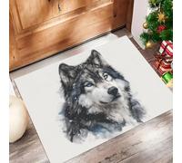 Paillasson Portrait D'Animal À L'Aquarelle 45x75cm, Antidérapant Tapis Interieur Entrée, Absorbant Lavable, Fin Tapis de Sol pour Couloir, Cuisine, Flocons De Neige Loups Sauvages, Noir Et Blanc