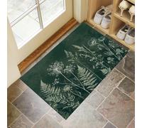 Paillasson pour Extérieur et Intérieur - Motif Wabi Sabi Vieilli - 60x90cm Tapis Flanelle avec Plantes Rétro Pavot Pissenlit - Paillasson lavable et Antidérapant pour Maison et Terrasse - Vert Foncé
